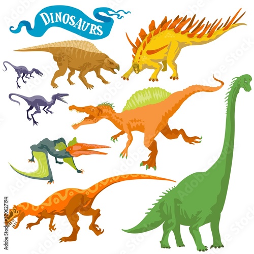 Dinosaurs isolated on white back vector format land hand draw illustration set 3