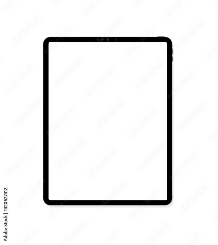 Empty screen tablet computer mockup design. Modern tablet PC isolated on white background. Vector Illustration