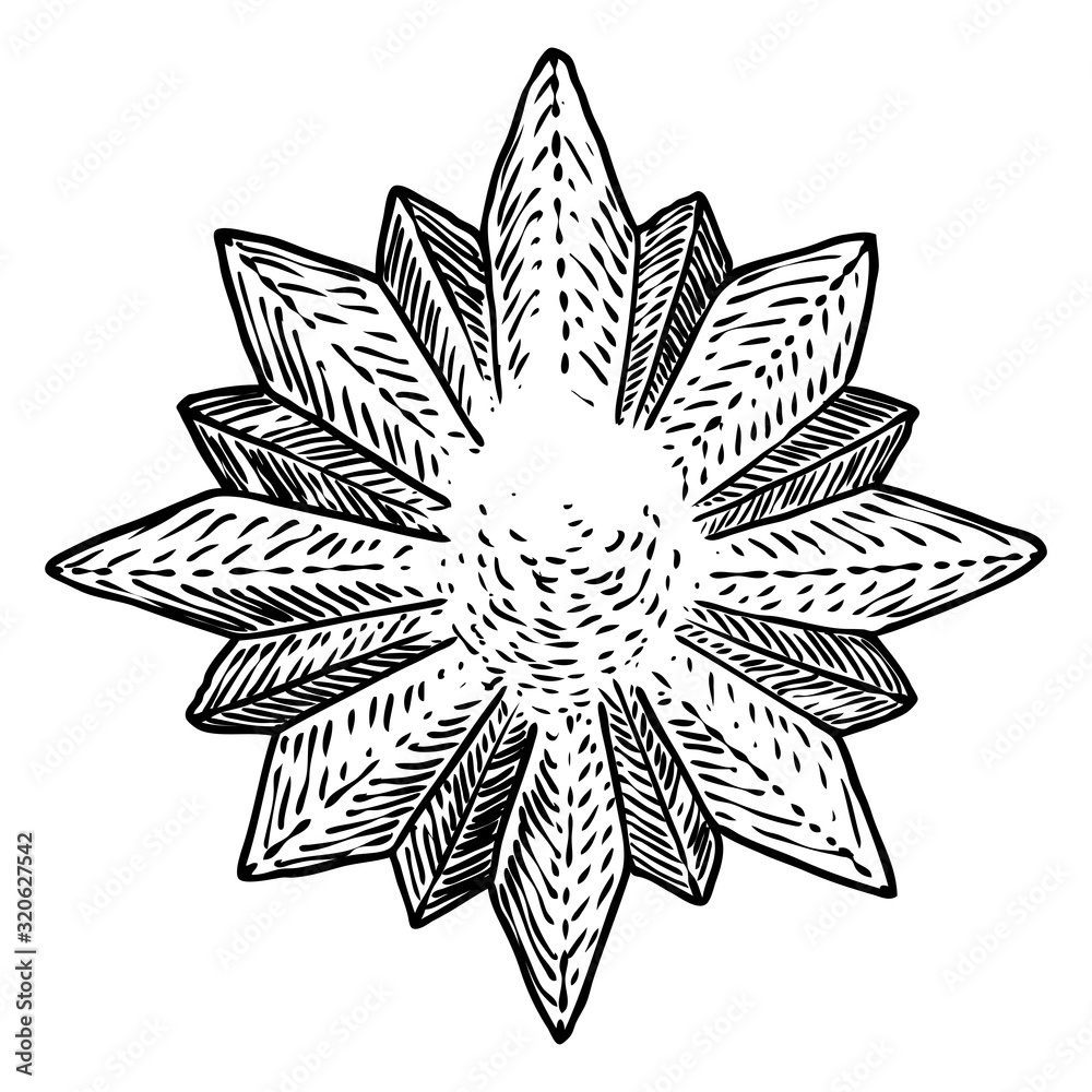 Christmas and New Year star decoration art for tree tip. Holiday hand drawn element.