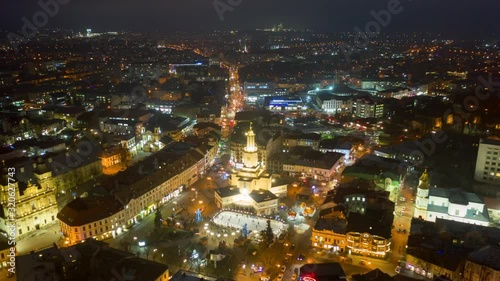 Wallpaper Mural Aerial sunset view of the center of Ivano Frankivsk city in the evening, Ukraine. Old historical buildings of european town. Torontodigital.ca