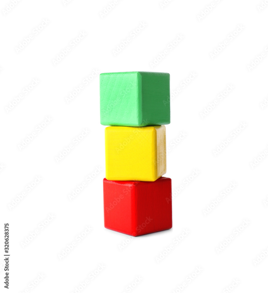 Stack of colorful wooden cubes isolated on white Stack of colorful wooden cubes isolated on white