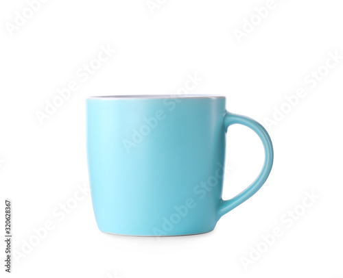 Beautiful light blue cup isolated on white