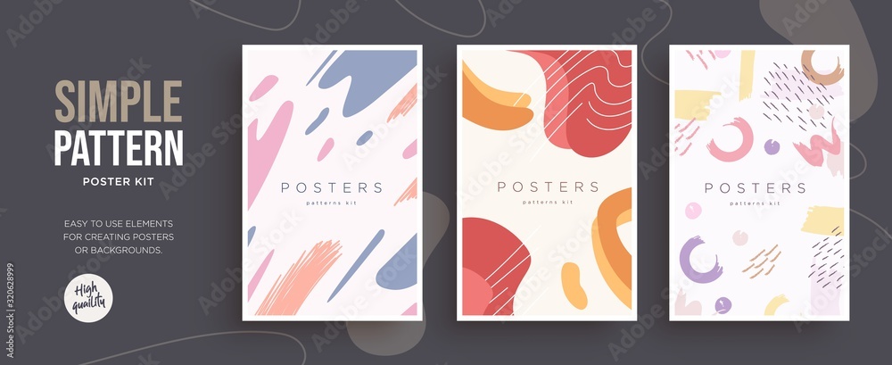 Set of trendy fashion cover templates. Hand Drawn textures. Design for poster, card, invitation, placard, brochure, flyer
