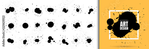 Vector illustration. Set of ink splatters, paint splashes. Dirty artistic shapes for design boxes, frames. Element for design invitations, gift card, flyer, social media, cover, poster, website