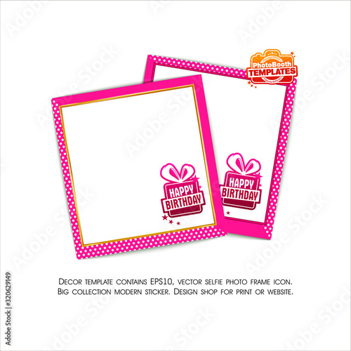 Happy birthday photo booth props. Frame with icons. Photobooth vector element. Collection photo booth icon. Concept of a selfie.