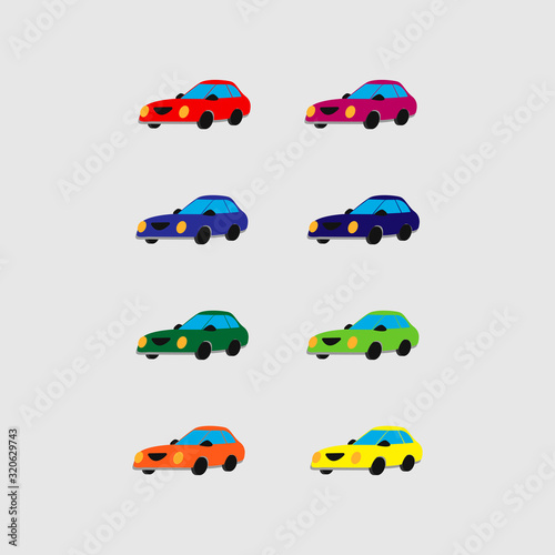 Set of multi-colored cartoon cars. Vector. Flat style. Isolated on white background