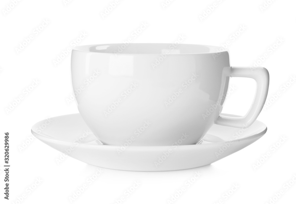 Empty cup with saucer isolated on white Empty cup with saucer isolated on white
