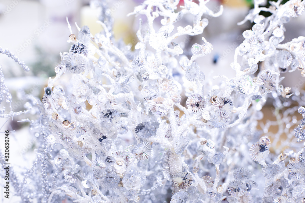 Abstract defocus snowy fabulous coral plant decoration. Shiny sparkling branch, backdrop background for design Abstract defocus snowy fabulous coral plant decoration. Shiny sparkling branch, backdrop background for design