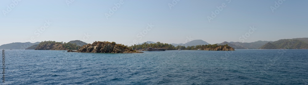 Panoramic of scenic islets in  Fethiye bay, Turkey.