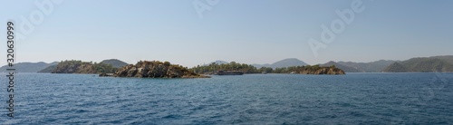 Panoramic of scenic islets in Fethiye bay, Turkey.