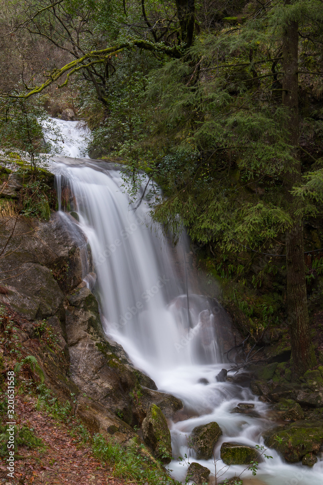 Beautiful waterfall from Ribeiro da Figueira in Peneda Geres National Park