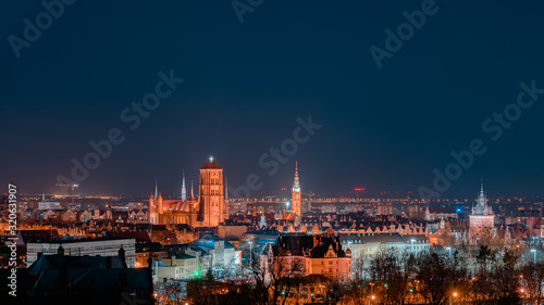 Night panorama of the city of Gdańsk