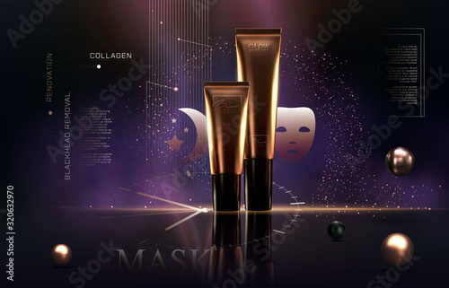 Elegant golden cosmetic luxury product background premium cream tube for skin care products. Luxury facial cream. Cosmetic ads flyer or banner design. Cosmetic cream template. Makeup products brand