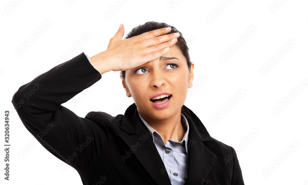 Desperate businesswoman, financial crisis concept Desperate businesswoman, financial crisis concept