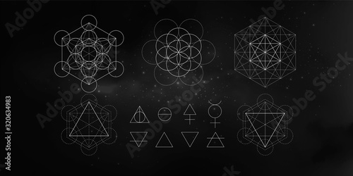 Occult symbols isolated on dark background. Magic vector elements photo