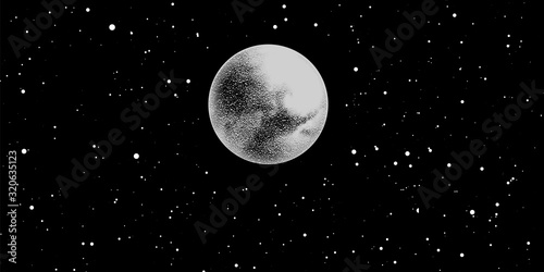 Full moon with stars isolated on dark background. Magic vector elements