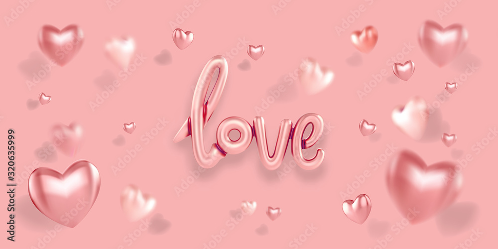 Happy Valentines Day Horizontal banner glossy pink love balloon