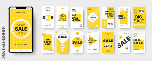 Vector banner of discounts and mega sales on social media and stories.