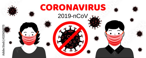 Dangerous chinese coronavirus. Wuhan Novel coronavirus 2019-nCoV. People in respirators. Pandemic medical health risk. Vector illustration