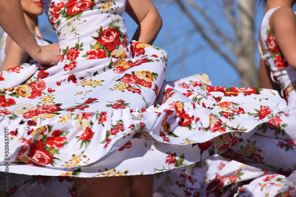 Argentinische Tänzerin in traditionellem geblümtem Kleid