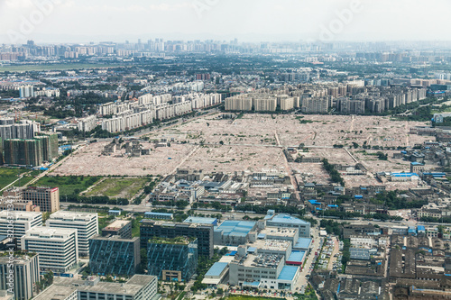 part of the City of Chengdu, province Sichuan - aerial view - during a sunny summer day 