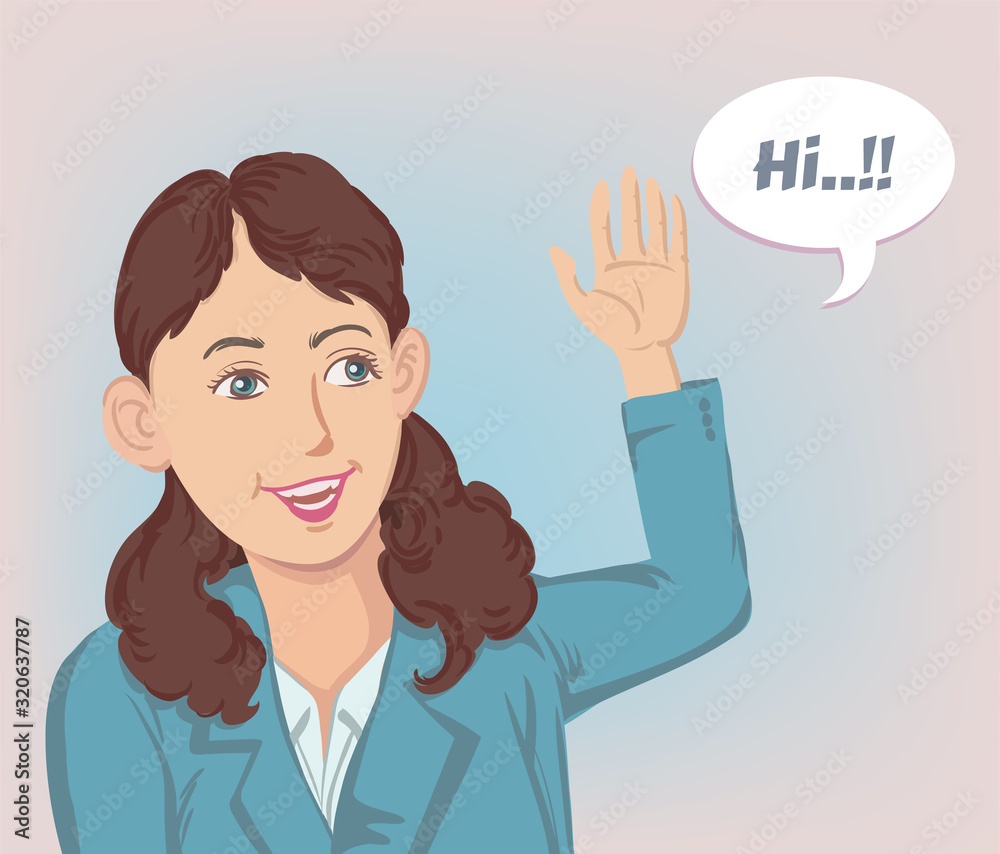 Business women raise hands as a greeting. hand drawn style vector design illustrations. Business women raise hands as a greeting. hand drawn style vector design illustrations.