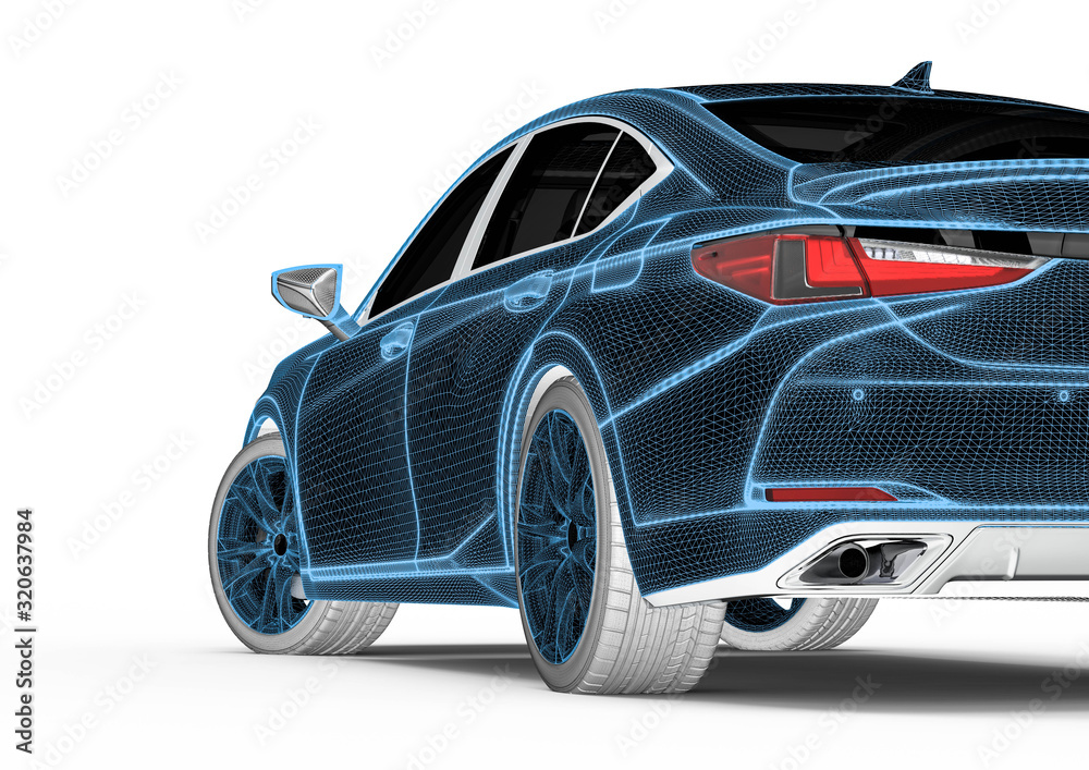 3D rendering representing an x-ray of a car