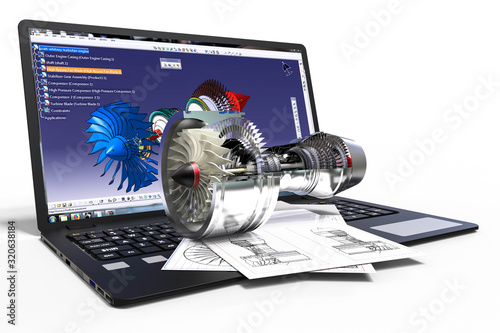 3D rendering representing a computer aided design. Data, fiber