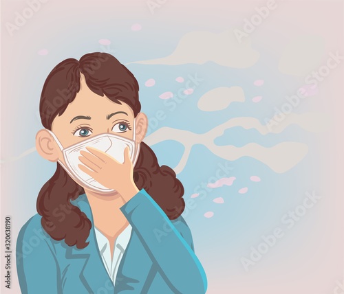 Business women wear masks to prevent air pollution. hand drawn style vector design illustrations.