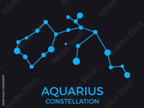 Aquarius constellation. Stars in the night sky. Cluster of stars and galaxies. Constellation of blue on a black background. Vector illustration