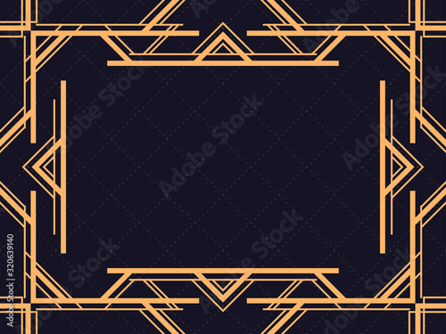 Art deco frame. Vintage linear border. Design a template for invitations, leaflets and greeting cards. The style of the 1920s and 1930s. Vector illustration