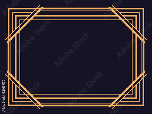 Art deco frame. Vintage linear border. Design a template for invitations, leaflets and greeting cards. The style of the 1920s and 1930s. Vector illustration