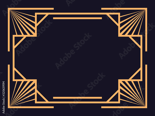 Art deco frame. Vintage linear border. Design a template for invitations, leaflets and greeting cards. The style of the 1920s and 1930s. Vector illustration