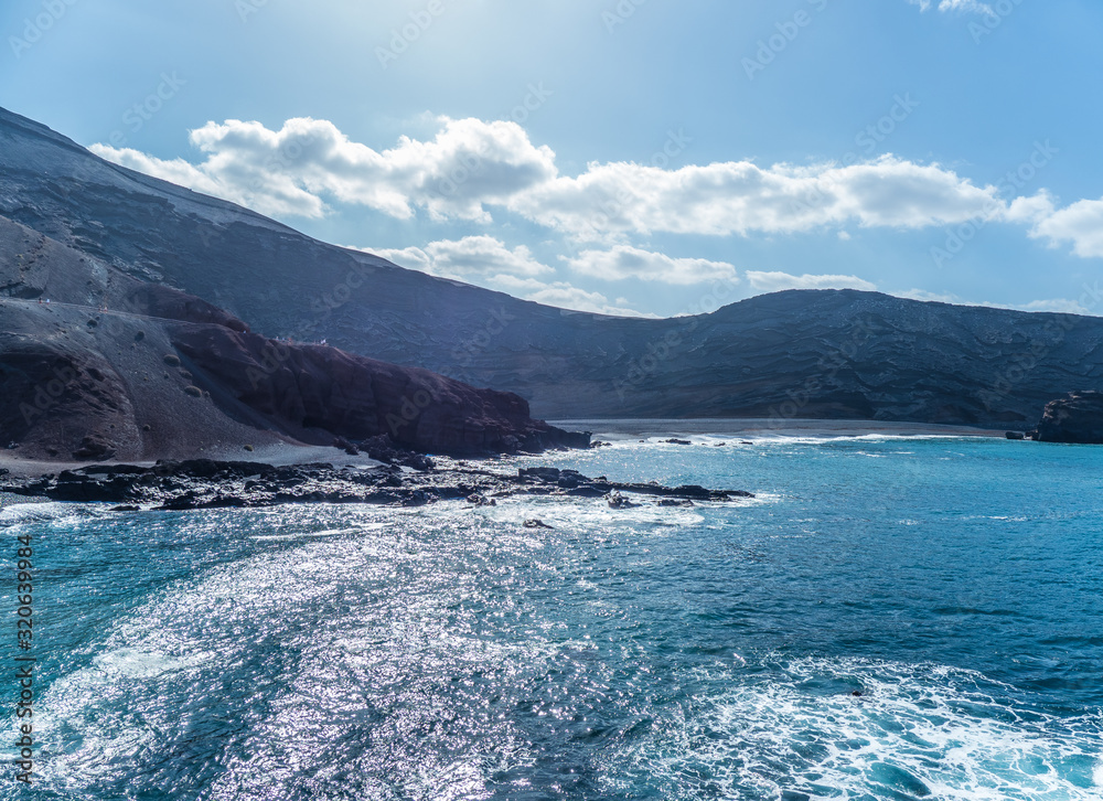 The surf on volcanic black beach El Golfo, island Lanzarote The surf on volcanic black beach El Golfo, island Lanzarote