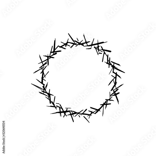 Crown of thorns sketch logo. Graphic design for card, poster, postcard, sticker, tee shirt. Easter religious symbol of Christianity. Crown of thorns hand drawn vector illustration.