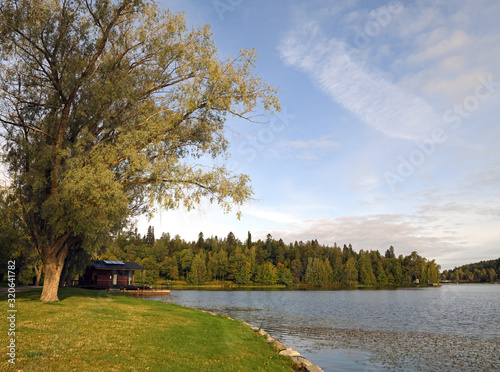 Beautiful Autumn landscape on Vanajavesi lake in Hameenlinna, Suomi photo