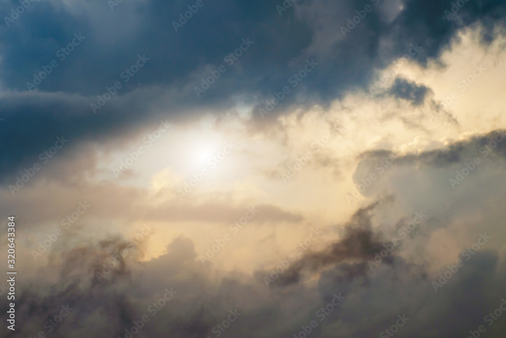 Beautiful stormy cumulus clouds in the sky, background.