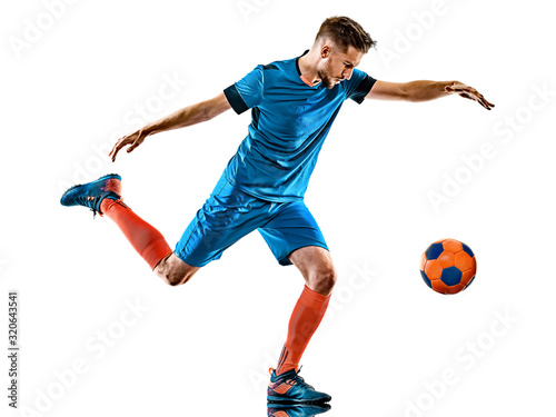 young soccer player man isolated white background standing
