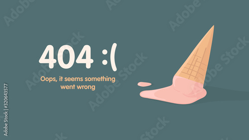 Oops ice cream cone fell down on the floor. 404 error not found page web design. Vector flat cartoon illustration