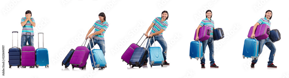 Travel vacation concept with luggage on white Travel vacation concept with luggage on white