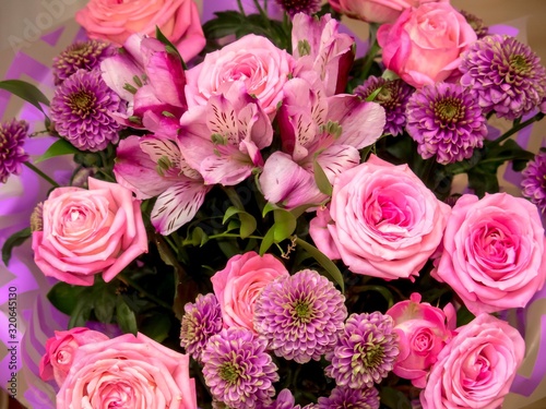 Valentine's Day. Bouquet as a gift of roses, chrysanthemums for Valentine's Day.