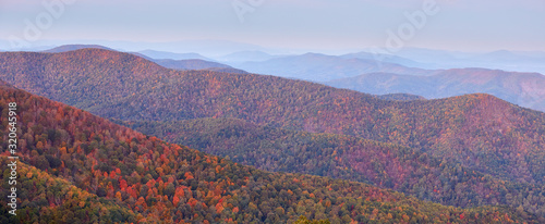 Scenic view of the Blue Ridge and distant Allegheny mountains from the Blue Ridge Parkway south of Lexington, Virginia photo