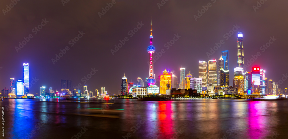 View of Pudong Skyline and Huangpu River from the Bund, Shanghai, China