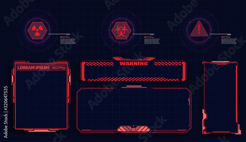 Sci-fi concept design. Futuristic modern user interface elements, hud control panel. High tech screen digital hologram red window. Futuristic elements user screen Monitor Interface. Vector 