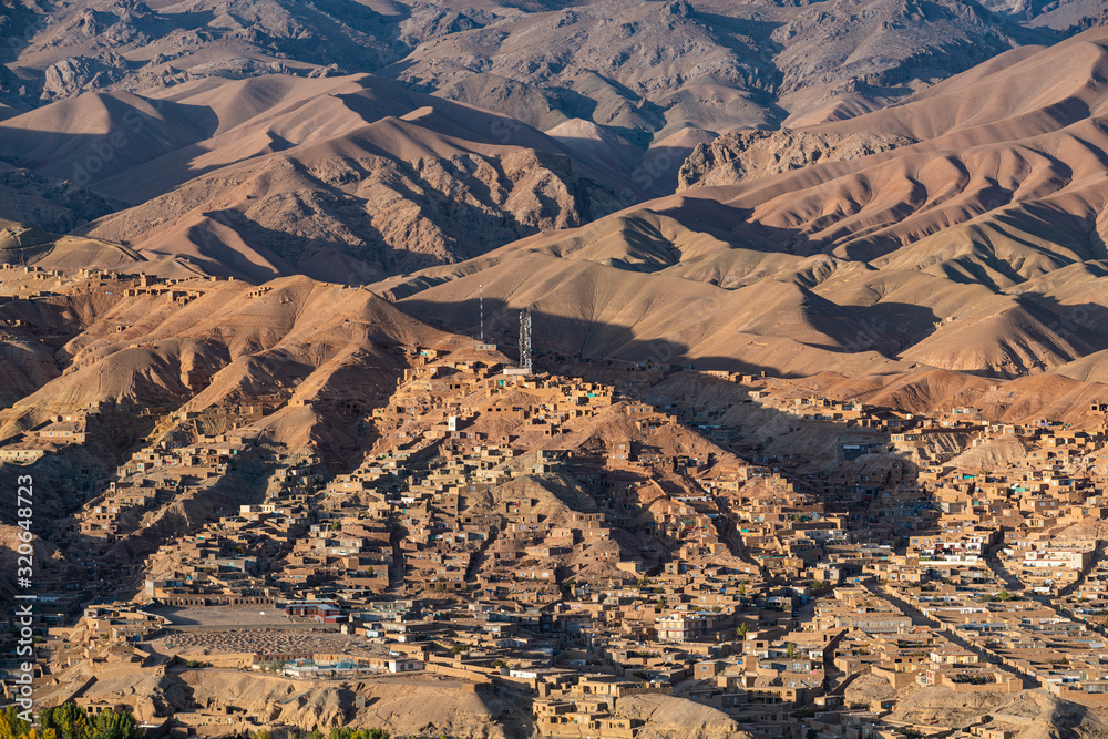 View by drone over Bamyan, Shahr-e Gholghola (City of Screams) ruins, Bamyan, Afghanistan View by drone over Bamyan, Shahr-e Gholghola (City of Screams) ruins, Bamyan, Afghanistan