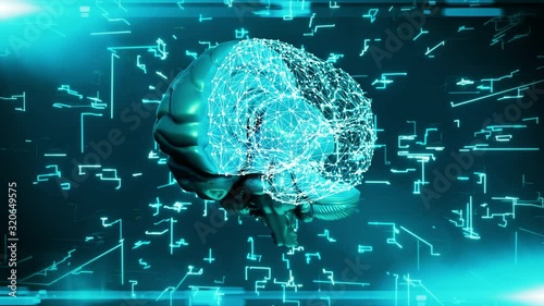Artificial Intelligence( AI). The conception of Cyberbrain: Big Data, Technologies, Learning, Medicine and Technology, Computer Machine. Render 3D Animation Digital Brain. Volumetric Rotating Model of