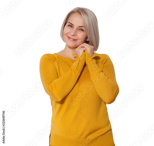 Canvastavla Middle aged blonde emotionally posing in a studio