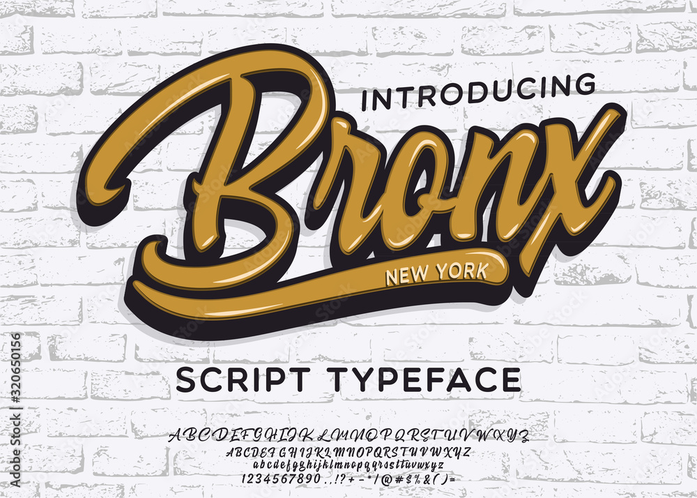 Bronx. New York City print. Hand made script font. Stylish badge for stickers or prints on clothes.