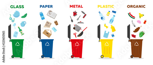 Different types of waste and rubbish bins