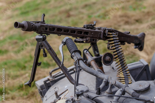 Canvas Print Machine gun of the German Army Wehrmacht MG-42 mounted on a motorcycle cradle,Ge